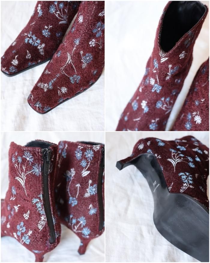 Mame Kurogouchi:Floral Jacquard Boots - BORDOUX - ORANN Mame Kurogouchi:Floral Jacquard Boots - BORDOUX - ORANN