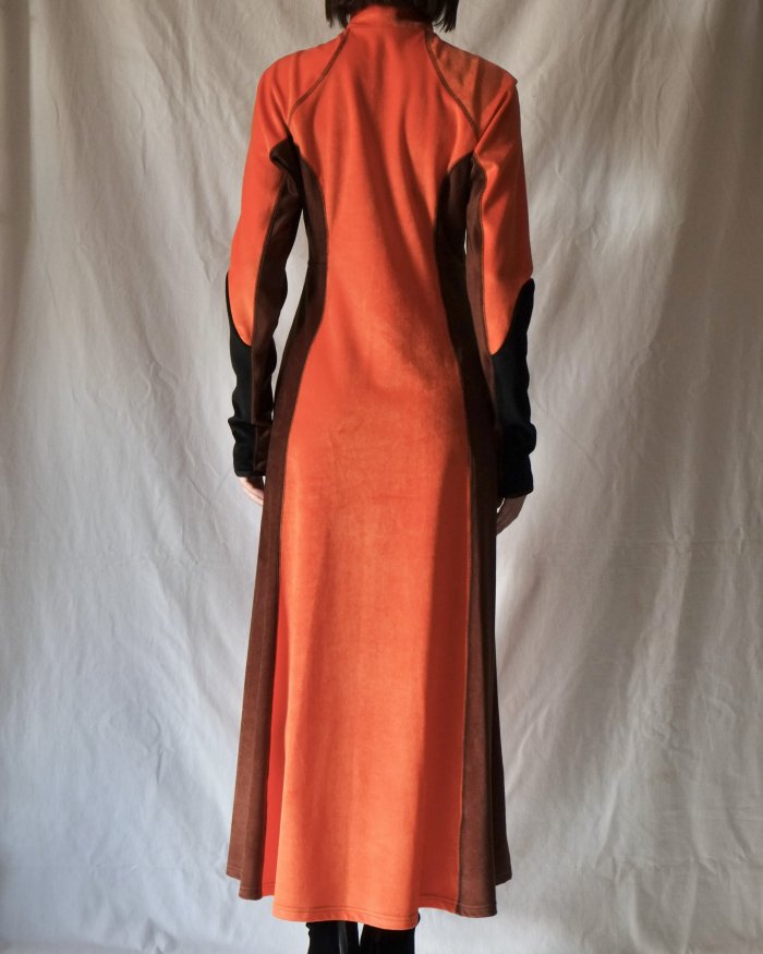 Mame Kurogouchi：Velour Jersey Flared Dress - ORANGE - ORANN ONLINE SHOP