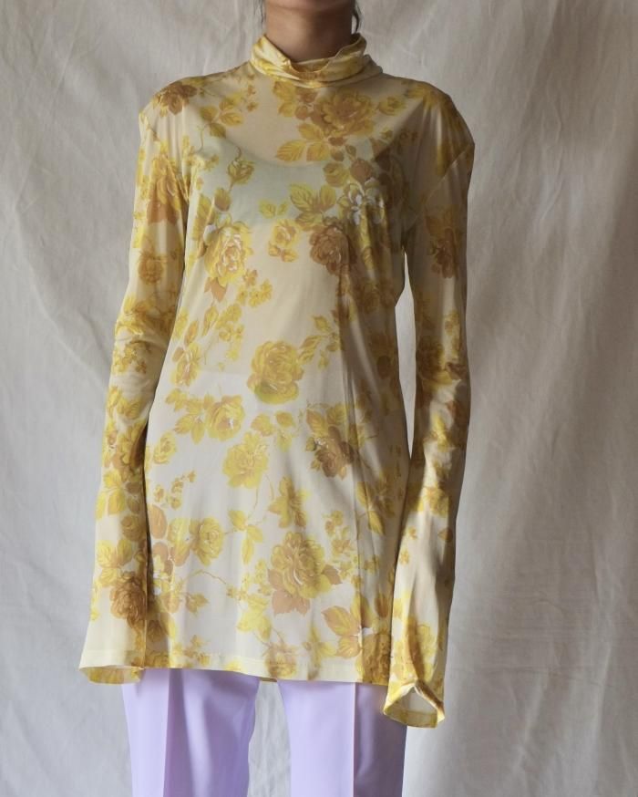 定価12万　Kwaidan editions 花柄　ストレッチ　トップス KWAIDAN EDITIONS : ROLL NECK TOP - SHEET FLOWERS - ORANN