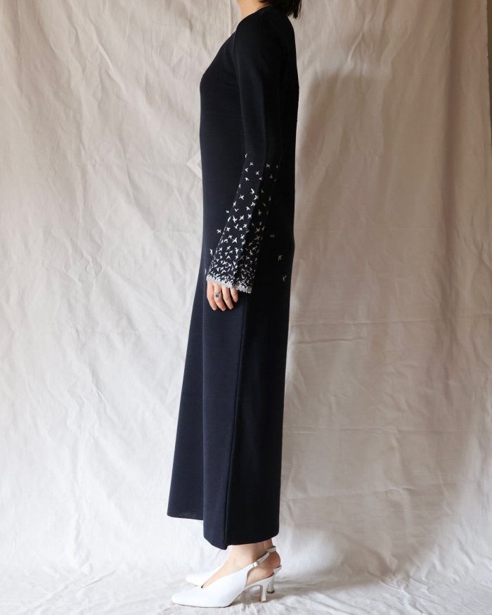 独特の素材 mame Crane Pattern Jaquard Knitted Dress ロング