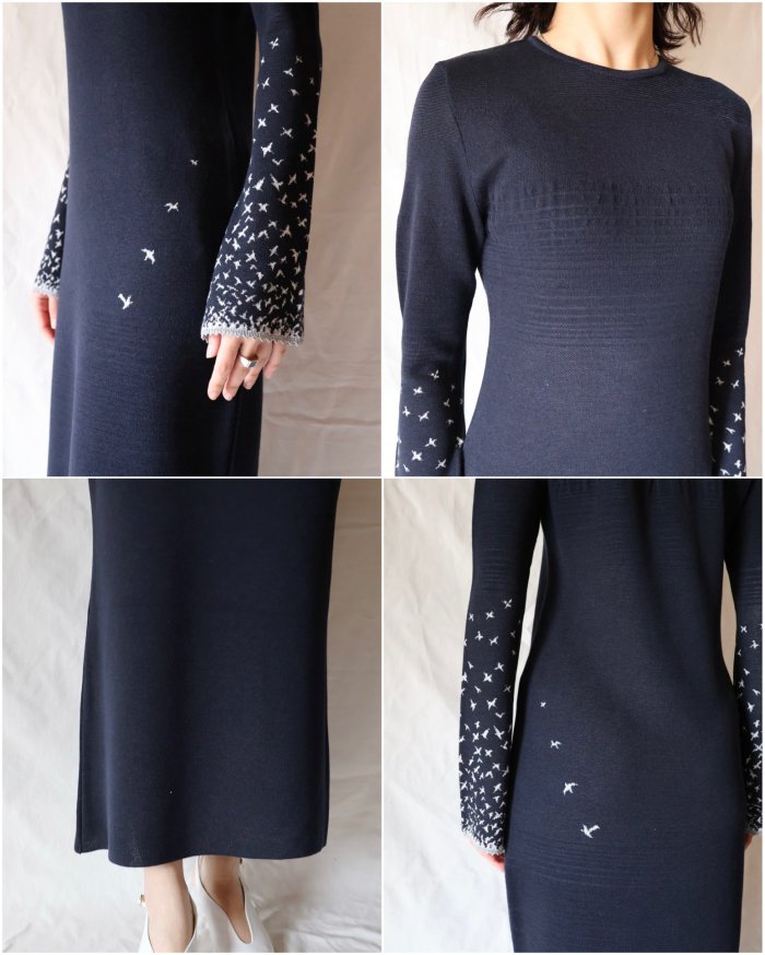 Mame Kurogouchi：Crane Pattern Jacquard Knitted Dress - NAVY - ORANN 通販サイト