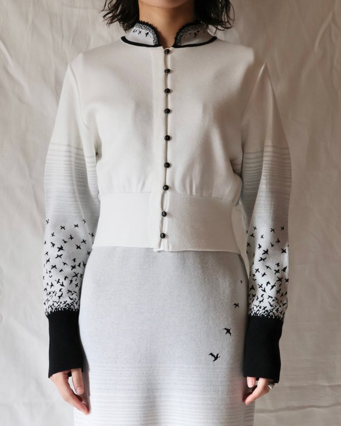 Mame Kurogouchi：Crane Pattern Jacquard Knitted Cardigan - WHITE ...