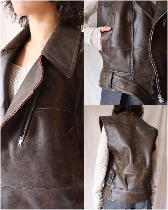 FUMIKA UCHIDA：　LEATHER SLEEVELESS DOUBLE RIDERS JACKET   BLACK   ORANN 通販サイト