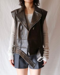 FUMIKA UCHIDALEATHER SLEEVELESS DOUBLE RIDERS JACKET - BLACK