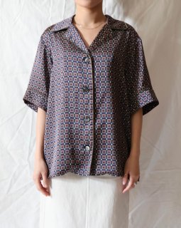 Ernie Palo：Small Pattern Open Collar Shirt -NAVY