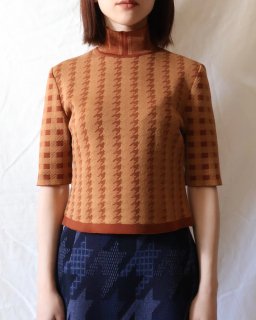 Mame KurogouchiMulti Plaid Geometric Cropped Knit Top - BROWN