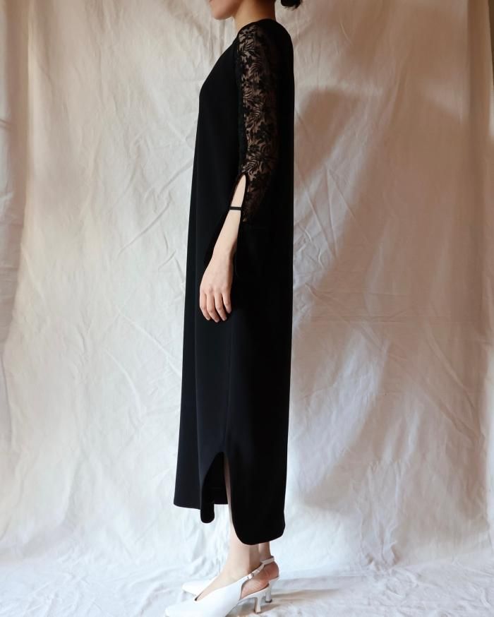 Mame Kurogouchi:Crane Pattern Jacquard Knitted Dress - NAVY