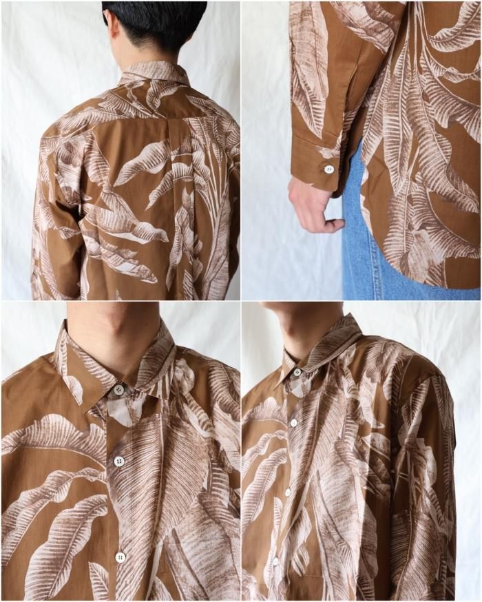 Cristaseya:OVERSIZED CLASSIC COLLAR SHIRT - BROWN LEAVES Cristaseya:OVERSIZED CLASSIC COLLAR SHIRT - BROWN LEAVES