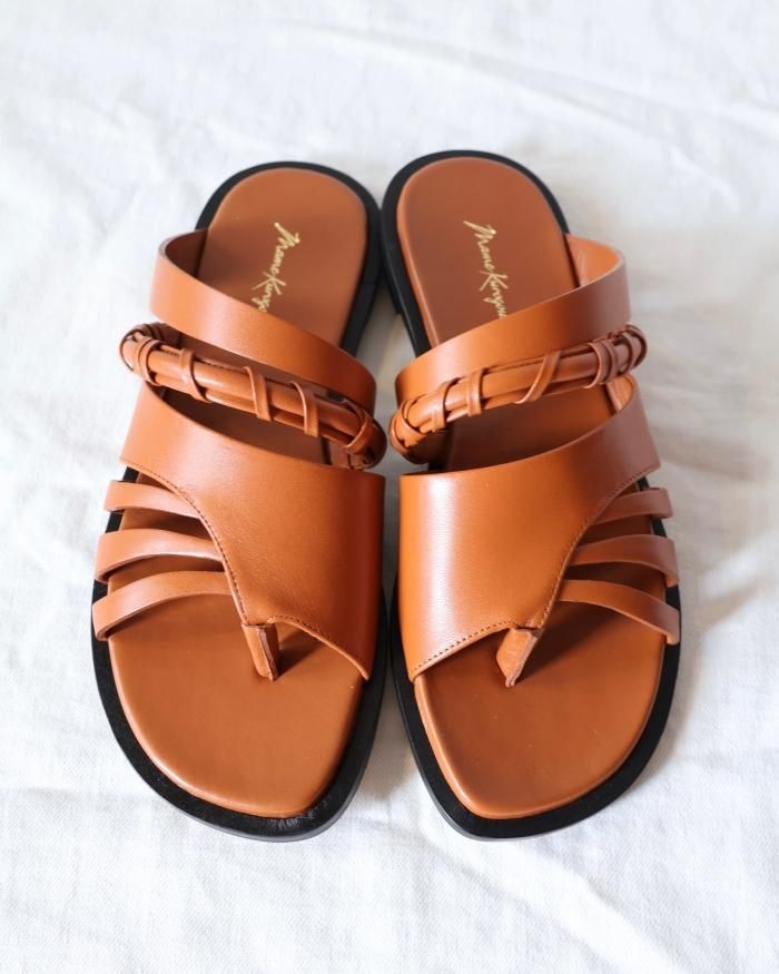 Mame Kurogouchi:Plait Detailed Leather Sandals - BROWN Mame Kurogouchi:Plait Detailed Leather Sandals - BROWN
