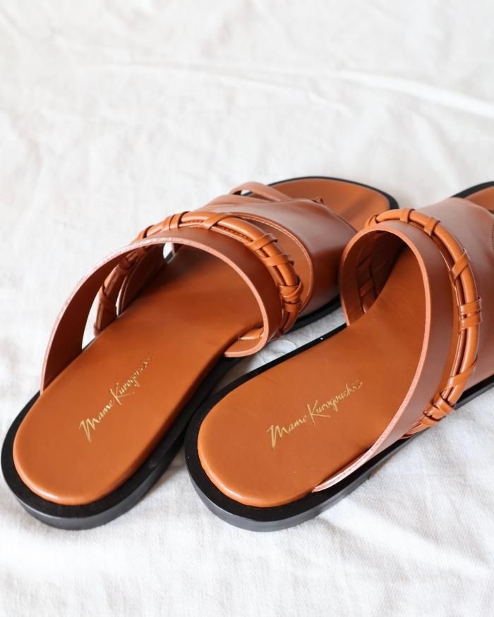 Mame Kurogouchi:Plait Detailed Leather Sandals - BROWN Mame Kurogouchi:Plait Detailed Leather Sandals - BROWN
