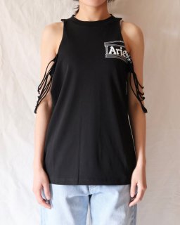 Aries：Slashed Shoulder Temple Vest - BLACK