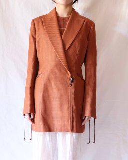 Mame Kurogouchi：Geometric Silk Cotton Jacquard Double Beasted Jacket - BROWN