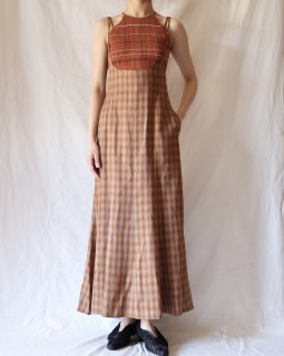 Mame Kurogouchi：Linen Mix Ombre Check Camisole Dress - BROWN