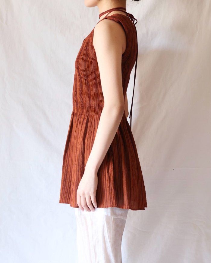 Mame Kurogouchi：Stripe Shirring Jacquard Sleeveless Top - BROWN - ORANN  通販サイト