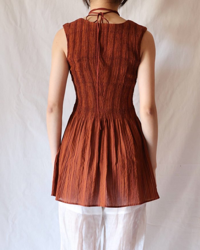 Mame Kurogouchi：Stripe Shirring Jacquard Sleeveless Top - BROWN - ORANN  通販サイト