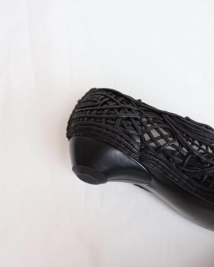 Mame Kurogouchi:Cord Embroidery Egg Heel Pumps - BLACK Mame Kurogouchi:Cord Embroidery Egg Heel Pumps - BLACK