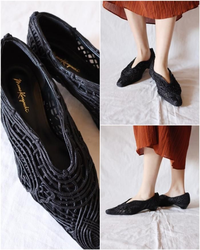 Mame Kurogouchi:Cord Embroidery Egg Heel Pumps - BLACK Mame Kurogouchi:Cord Embroidery Egg Heel Pumps - BLACK