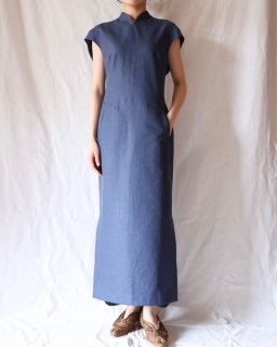 Mame Kurogouchi：Geometric Silk Cotton Jacquard Slit Dress - NAVY