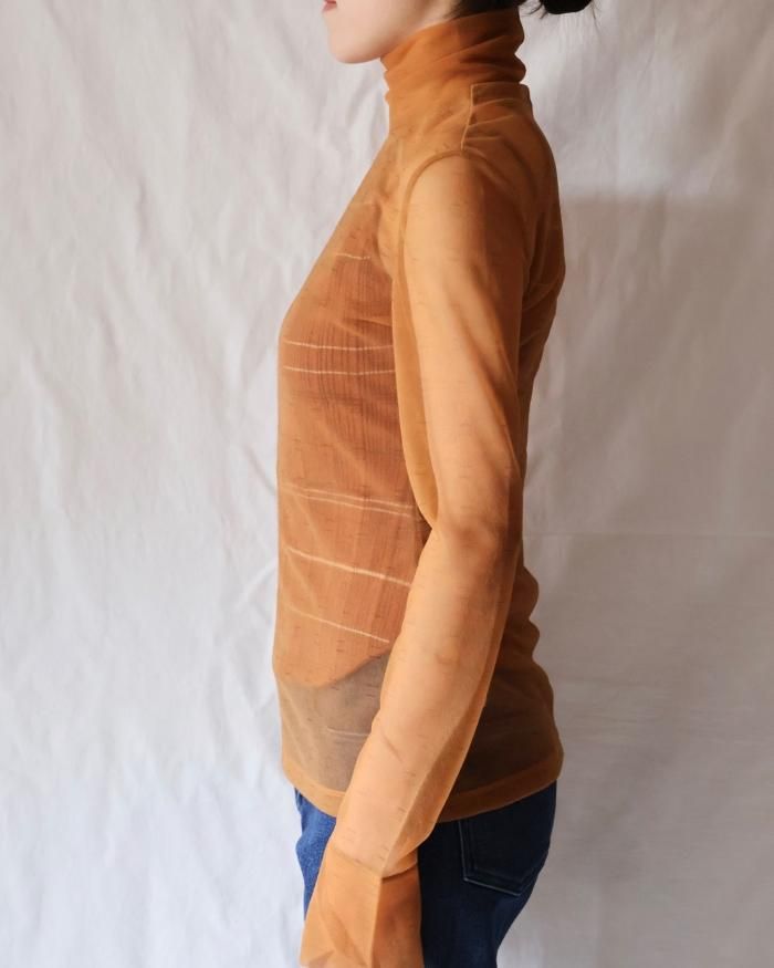 Mame Kurogouchi:Marble Printed Plaid Sheer High Neck Top Mame Kurogouchi:Marble Printed Plaid Sheer High Neck Top