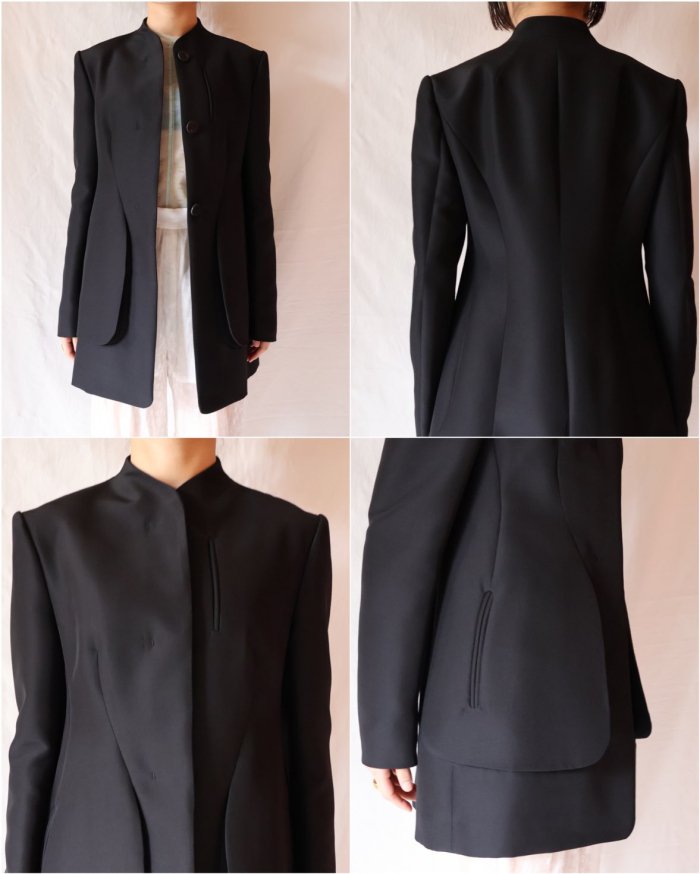 Mame Kurogouchi：Silk Wool Double Cloth Stand Collar Jacket 