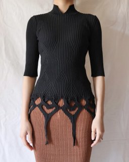 Mame Kurogouchi：Basket Weave Detailed Knitted Top - BLACK