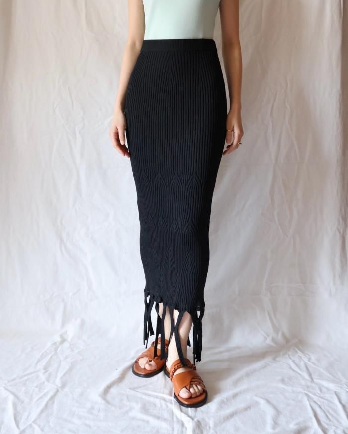 Mame Kurogouchi:Basket Weave Detailed Knitted Skirt - BLACK Mame Kurogouchi:Basket Weave Detailed Knitted Skirt - BLACK
