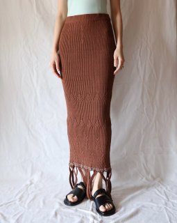 Mame Kurogouchi：Basket Weave Detailed Knitted Skirt - BROWN