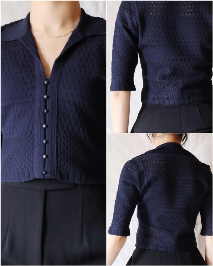 Mame Kurogouchi:Lace Knitted Top - NAVY - ORANN ONLINE SHOP Mame Kurogouchi:Lace Knitted Top - NAVY - ORANN ONLINE SHOP