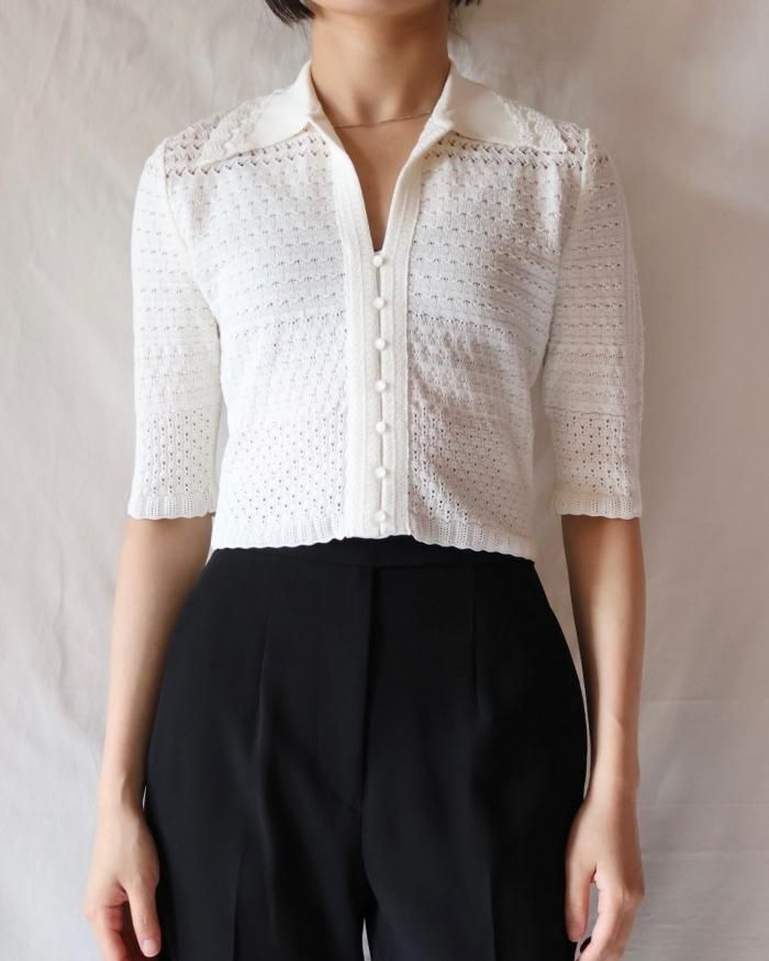 Mame Kurogouchi：Lace Knitted Top - WHITE - ORANN ONLINE SHOP