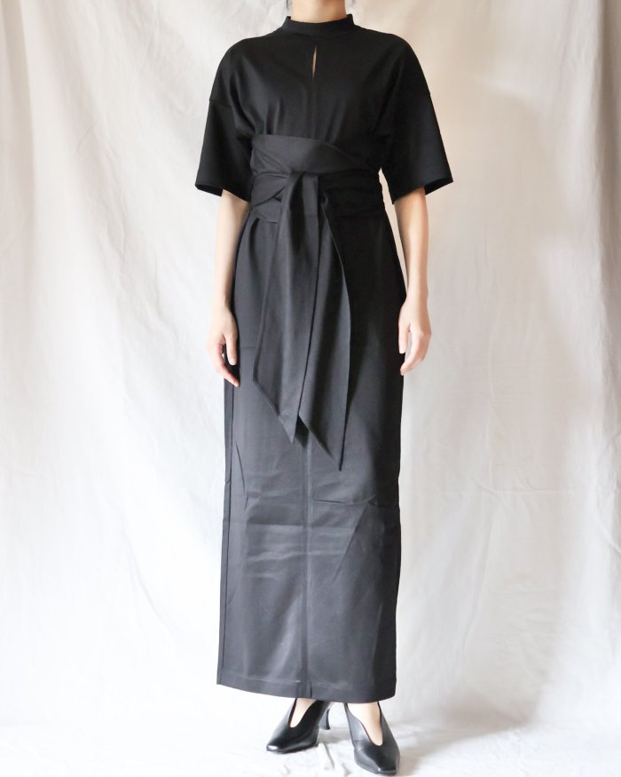 Mame Kurogouchi：Suvin Cotton Jersey Dress - BLACK - ORANN ONLINE SHOP