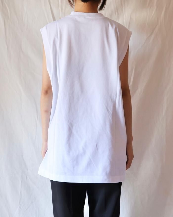 Mame Kurogouchi：Suvin Cotton Jersey Emboridery Top - WHITE