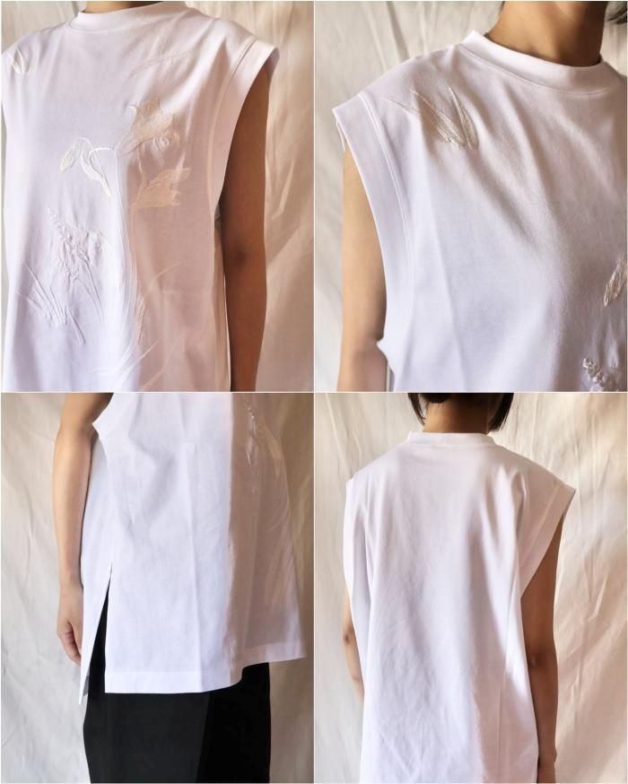 Mame Kurogouchi:Suvin Cotton Jersey Emboridery Top - WHITE Mame Kurogouchi:Suvin Cotton Jersey Emboridery Top - WHITE