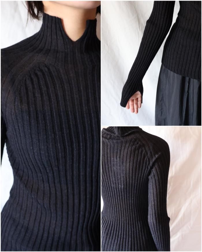 Christian Wijnants：HIGH NECK RIB KNIT TOP - BLACK - ORANN