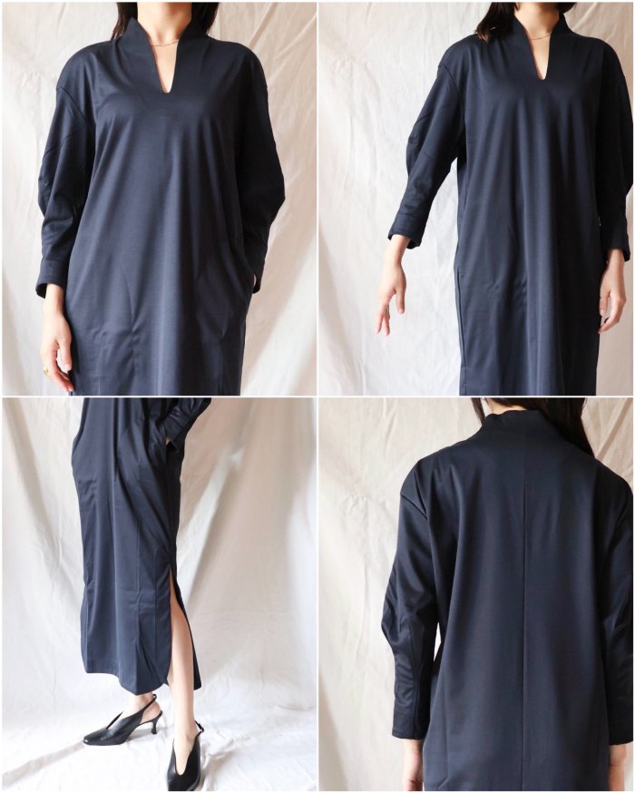 Mame Kurogouchi：Mercerized Cotton V-neck Dress - NAVY - ORANN ...