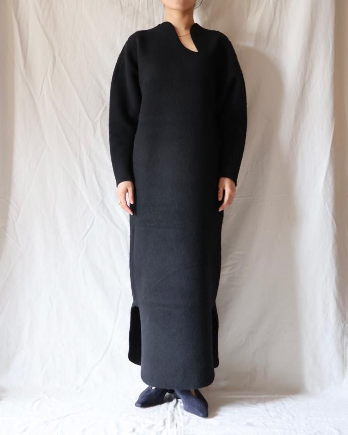 Mame Kurogouchi:Wool Cashmere Frilled Knitted Dress - BLACK Mame Kurogouchi:Wool Cashmere Frilled Knitted Dress - BLACK
