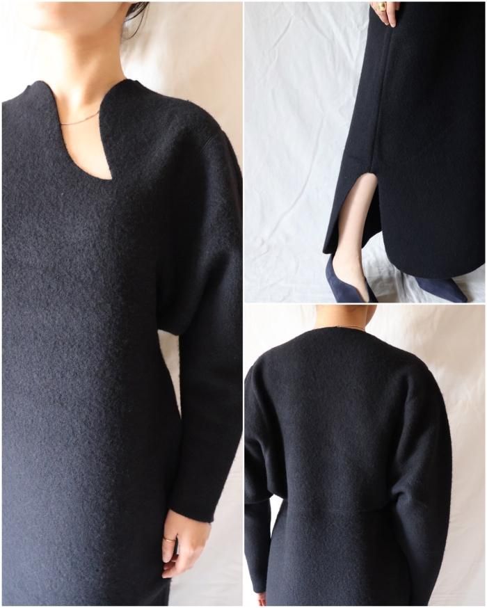 Mame Kurogouchi:Wool Cashmere Frilled Knitted Dress - BLACK Mame Kurogouchi:Wool Cashmere Frilled Knitted Dress - BLACK