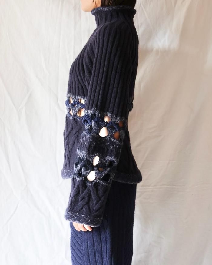 Mame Kurogouchi:Basket Pattern Combination Knitted Pullover Mame Kurogouchi:Basket Pattern Combination Knitted Pullover