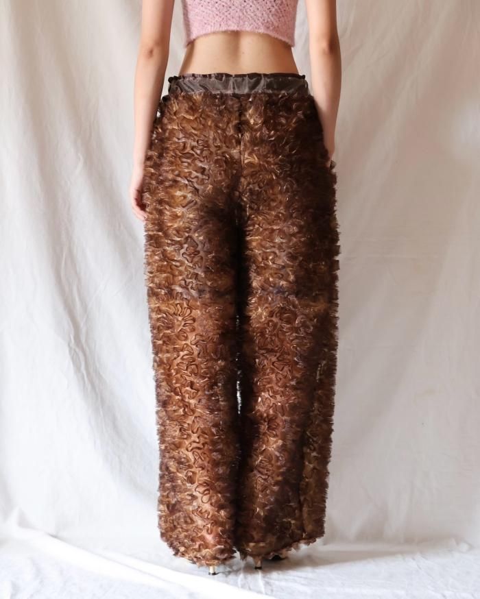 FUMIKA UCHIDA： FRILL EMBROIDERED ORGANDY OVERPANTS - BROWN