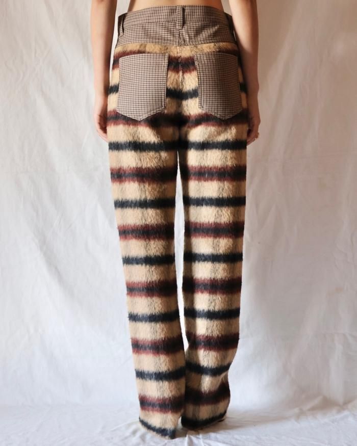 FUMIKA UCHIDA: HOUNDSTOOTH/SHAGGY 5-POCKET STRAIGHT PANTS FUMIKA UCHIDA: HOUNDSTOOTH/SHAGGY 5-POCKET STRAIGHT PANTS
