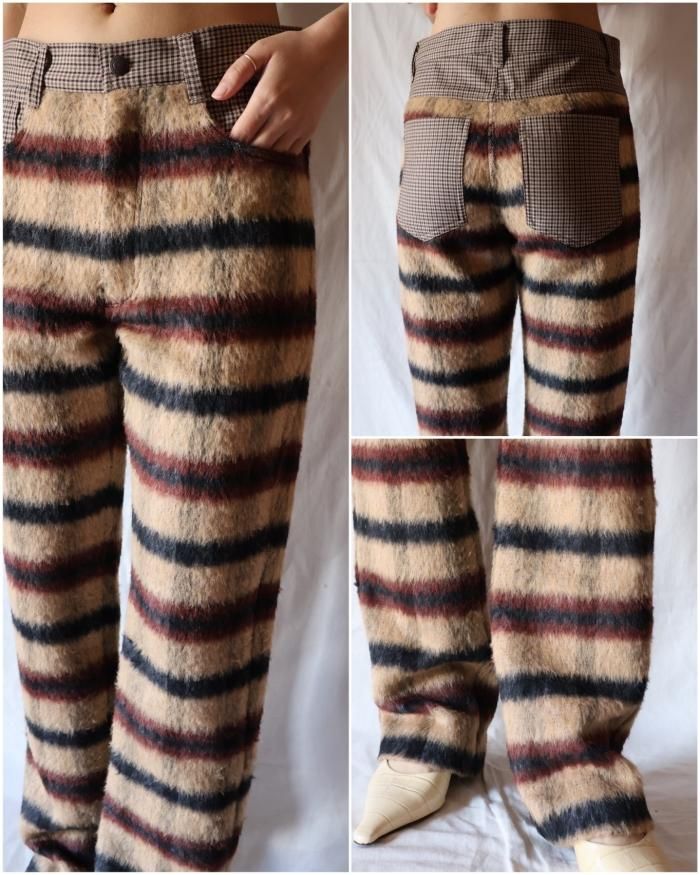 FUMIKA UCHIDA: HOUNDSTOOTH/SHAGGY 5-POCKET STRAIGHT PANTS FUMIKA UCHIDA: HOUNDSTOOTH/SHAGGY 5-POCKET STRAIGHT PANTS