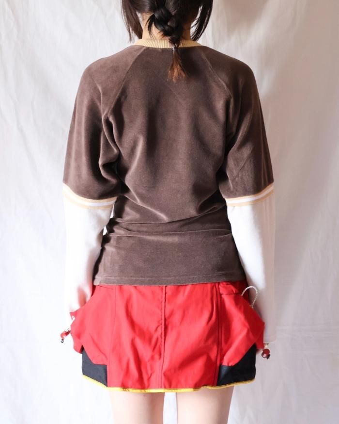 FUMIKA UCHIDA：　PILE SWITCHING DOUBLE SLEEVE TEE - BROWN/IVORY - ORANN  ONLINE SHOP