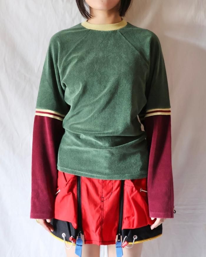 FUMIKA UCHIDA: PILE SWITCHING DOUBLE SLEEVE TEE - GREEN FUMIKA UCHIDA: PILE SWITCHING DOUBLE SLEEVE TEE - GREEN