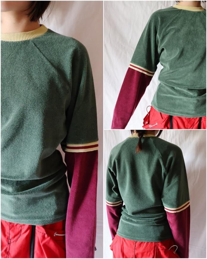 FUMIKA UCHIDA: PILE SWITCHING DOUBLE SLEEVE TEE - GREEN FUMIKA UCHIDA: PILE SWITCHING DOUBLE SLEEVE TEE - GREEN