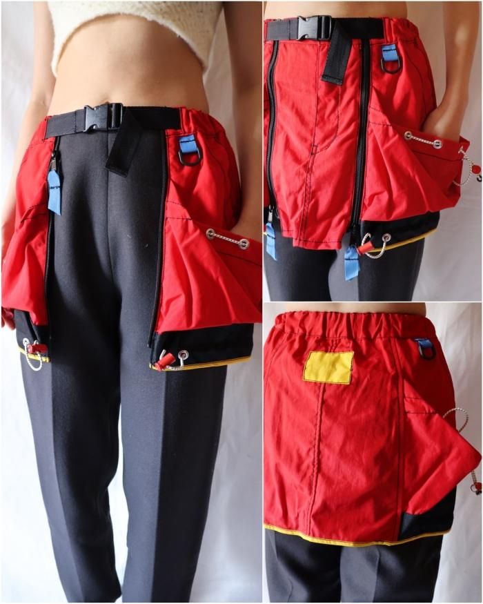 FUMIKA UCHIDA: NYLON WAIST POCKET MINI SKIRT - RED - ORANN FUMIKA UCHIDA: NYLON WAIST POCKET MINI SKIRT - RED - ORANN