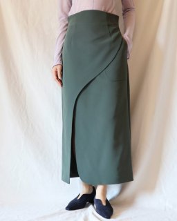 Mame KurogouchiAcetate Polyester Curved Line Slit Skirt - KHAKI