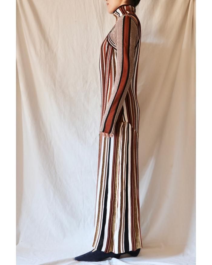Mame Kurogouchi:Stripe Jacquard High Neck Knitted Dress Mame Kurogouchi:Stripe Jacquard High Neck Knitted Dress