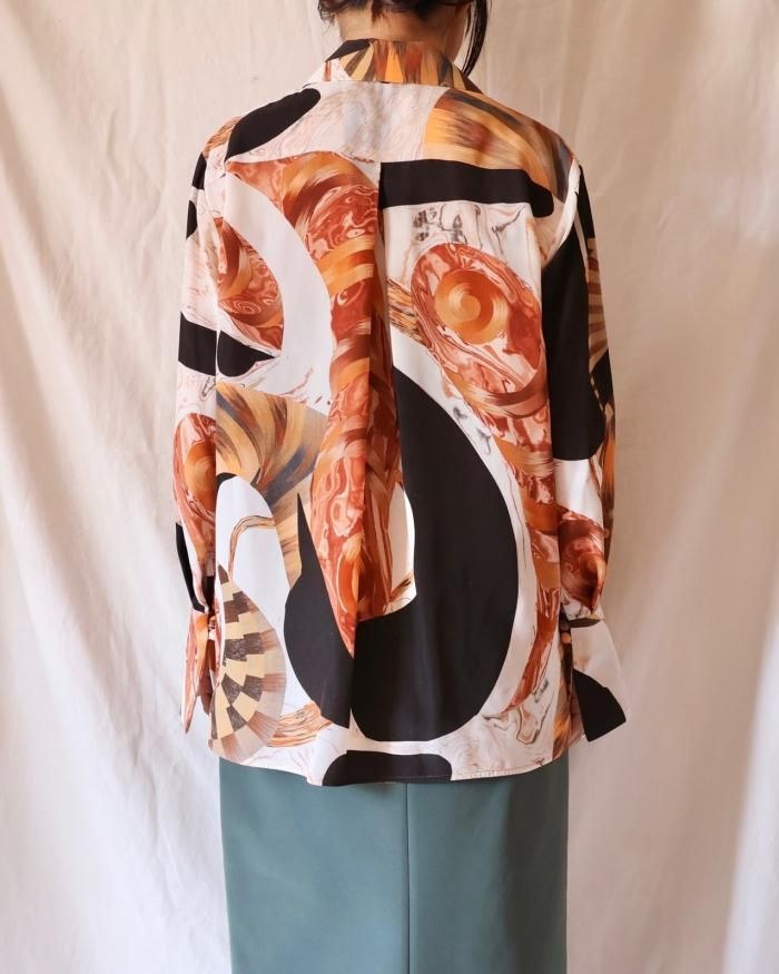 Mame Kurogouchi:Marble Print Open‐Collar Shirt - WHITE Mame Kurogouchi:Marble Print Open‐Collar Shirt - WHITE