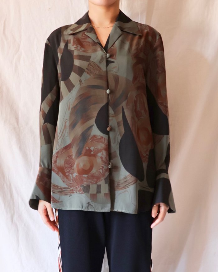 Mame Kurogouchi：Marble Print Open‐Collar Shirt - KHAKI - ORANN