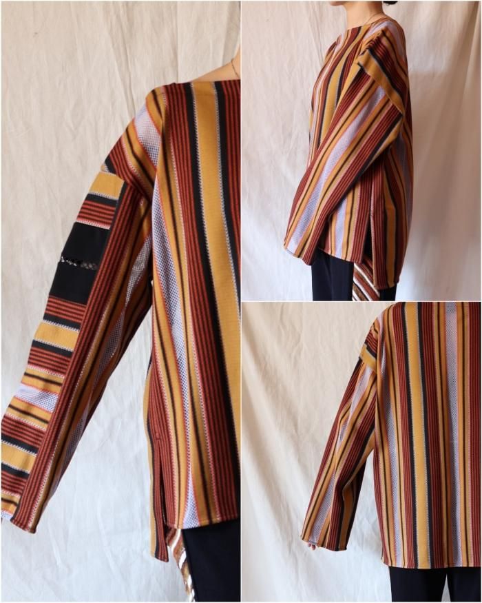 Mame Kurogouchi：Raschel Jersey Torchon Lace Stripe Top