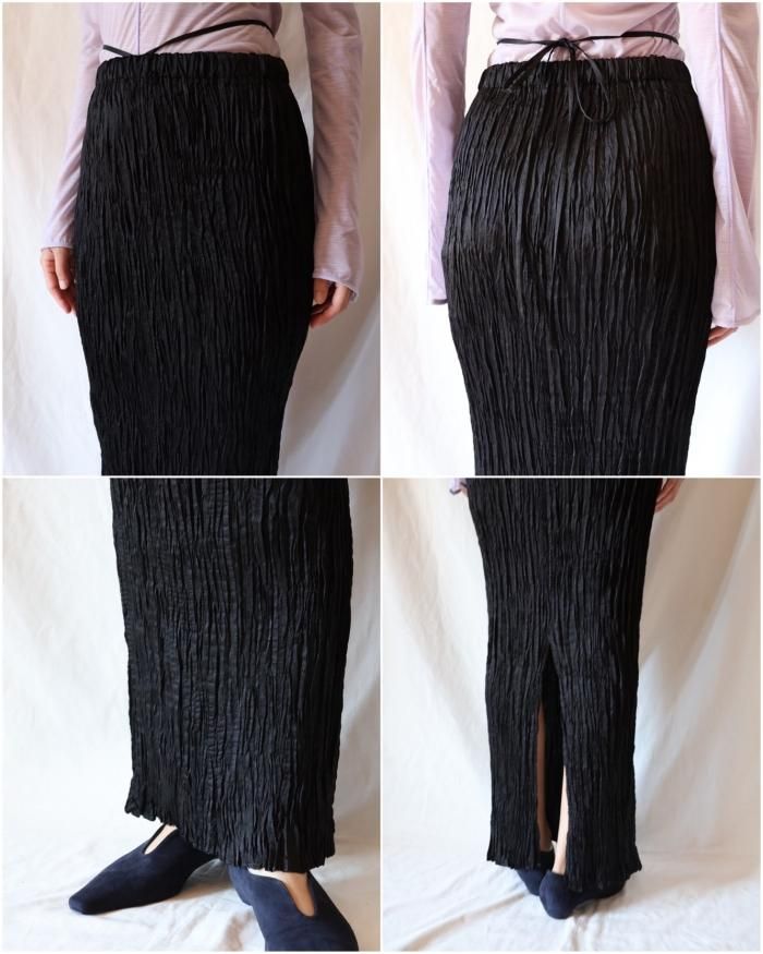 完売前に☆ [Mame Kurogouchi] Iラインスカート 2025特集 Acetate Polyester I-Line Skirt(1 BLACK): Mame